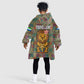 Sierra Leone Kid Wearable Blanket Hoodie - Cute Lion Playing Djembe Drum and Tribal Pattern Design