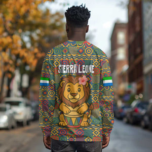 Sierra Leone Long Sleeve Shirt - Cute Lion Playing Djembe Drum and Tribal Pattern Design