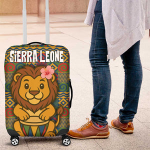 Sierra Leone Luggage Cover - Cute Lion Playing Djembe Drum and Tribal Pattern Design