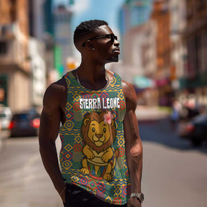 Sierra Leone Men Tank Top - Cute Lion Playing Djembe Drum and Tribal Pattern Design