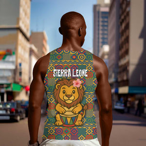 Sierra Leone Men Tank Top - Cute Lion Playing Djembe Drum and Tribal Pattern Design