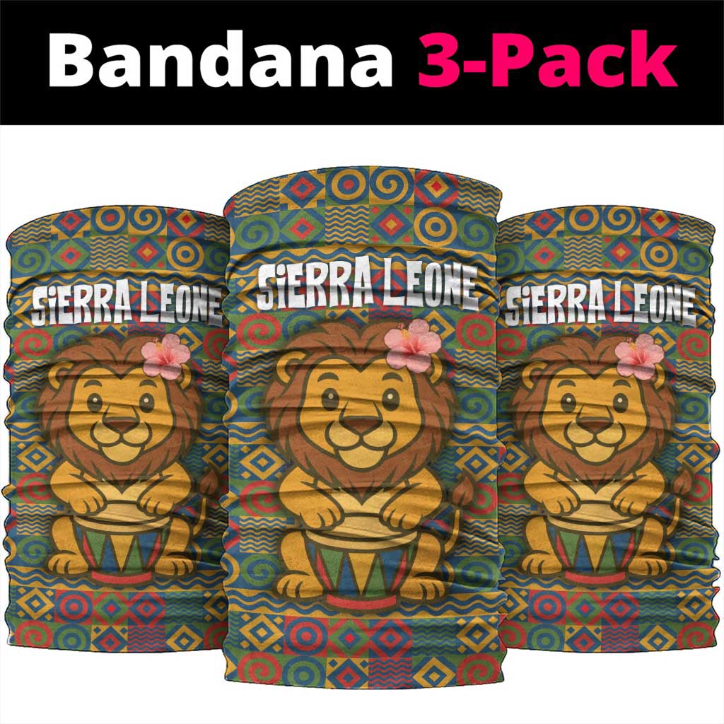 Sierra Leone Neck Gaiter - Cute Lion Playing Djembe Drum and Tribal Pattern Design - African Pride