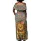 Sierra Leone Off Shoulder Maxi Dress - Cute Lion Playing Djembe Drum and Tribal Pattern Design