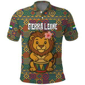 Sierra Leone Polo Shirt - Cute Lion Playing Djembe Drum and Tribal Pattern Design