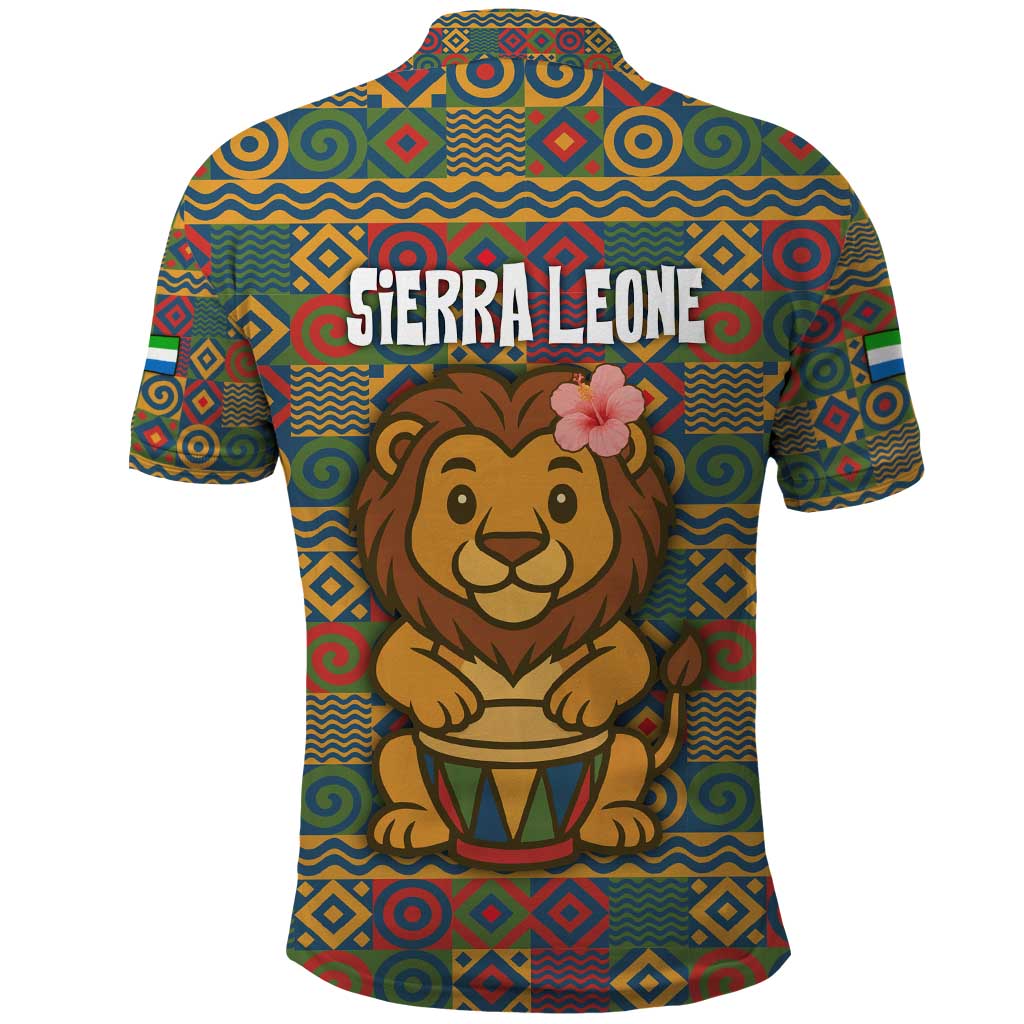 Sierra Leone Polo Shirt - Cute Lion Playing Djembe Drum and Tribal Pattern Design