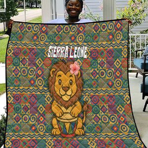 Sierra Leone Quilt - Cute Lion Playing Djembe Drum and Tribal Pattern Design