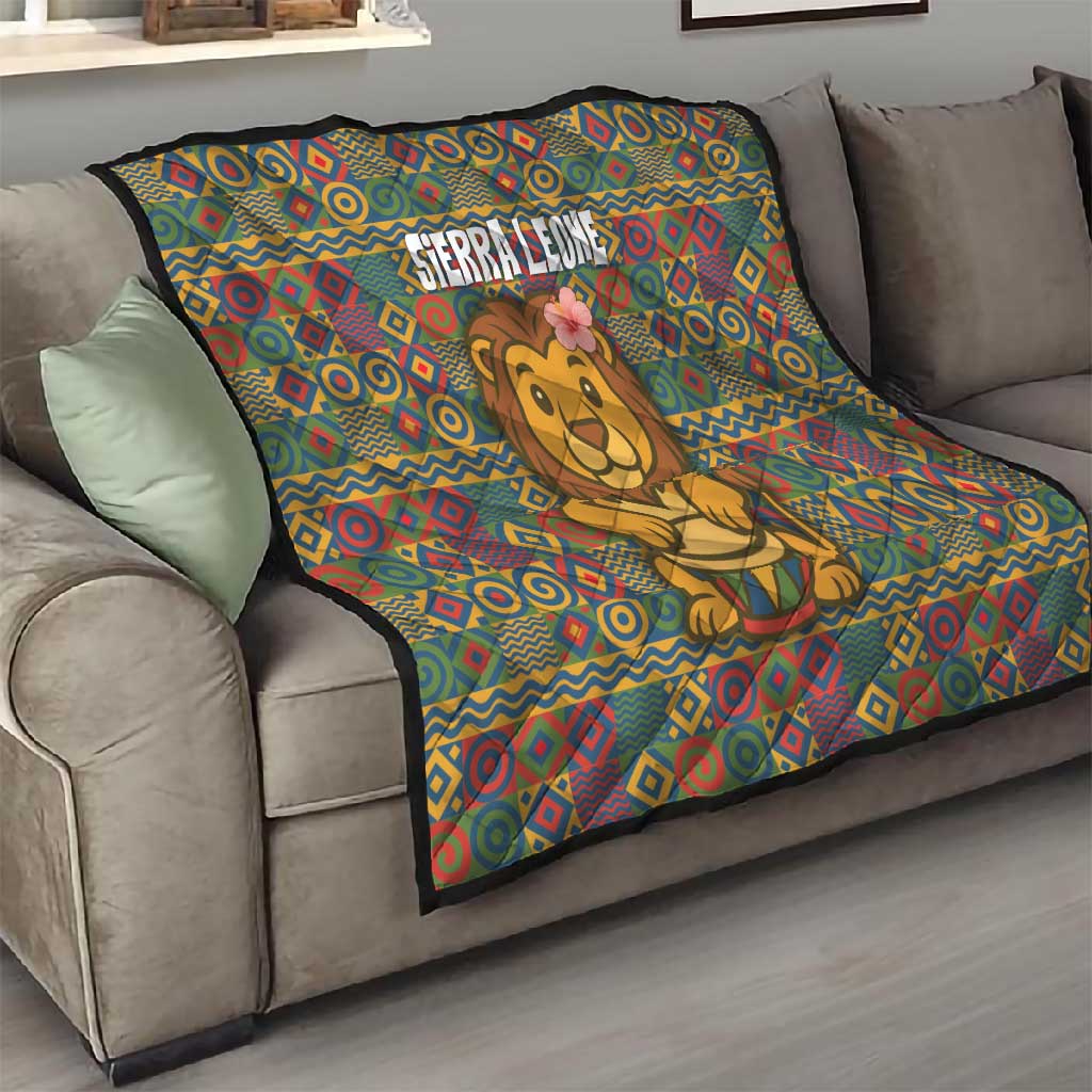 Sierra Leone Quilt - Cute Lion Playing Djembe Drum and Tribal Pattern Design