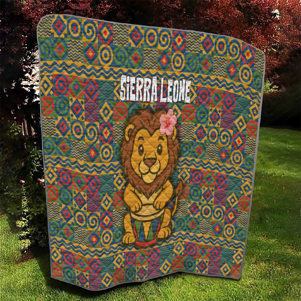 Sierra Leone Quilt - Cute Lion Playing Djembe Drum and Tribal Pattern Design