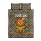 Sierra Leone Quilt Bed Set - Cute Lion Playing Djembe Drum and Tribal Pattern Design