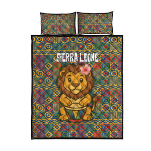 Sierra Leone Quilt Bed Set - Cute Lion Playing Djembe Drum and Tribal Pattern Design