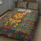 Sierra Leone Quilt Bed Set - Cute Lion Playing Djembe Drum and Tribal Pattern Design