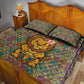 Sierra Leone Quilt Bed Set - Cute Lion Playing Djembe Drum and Tribal Pattern Design
