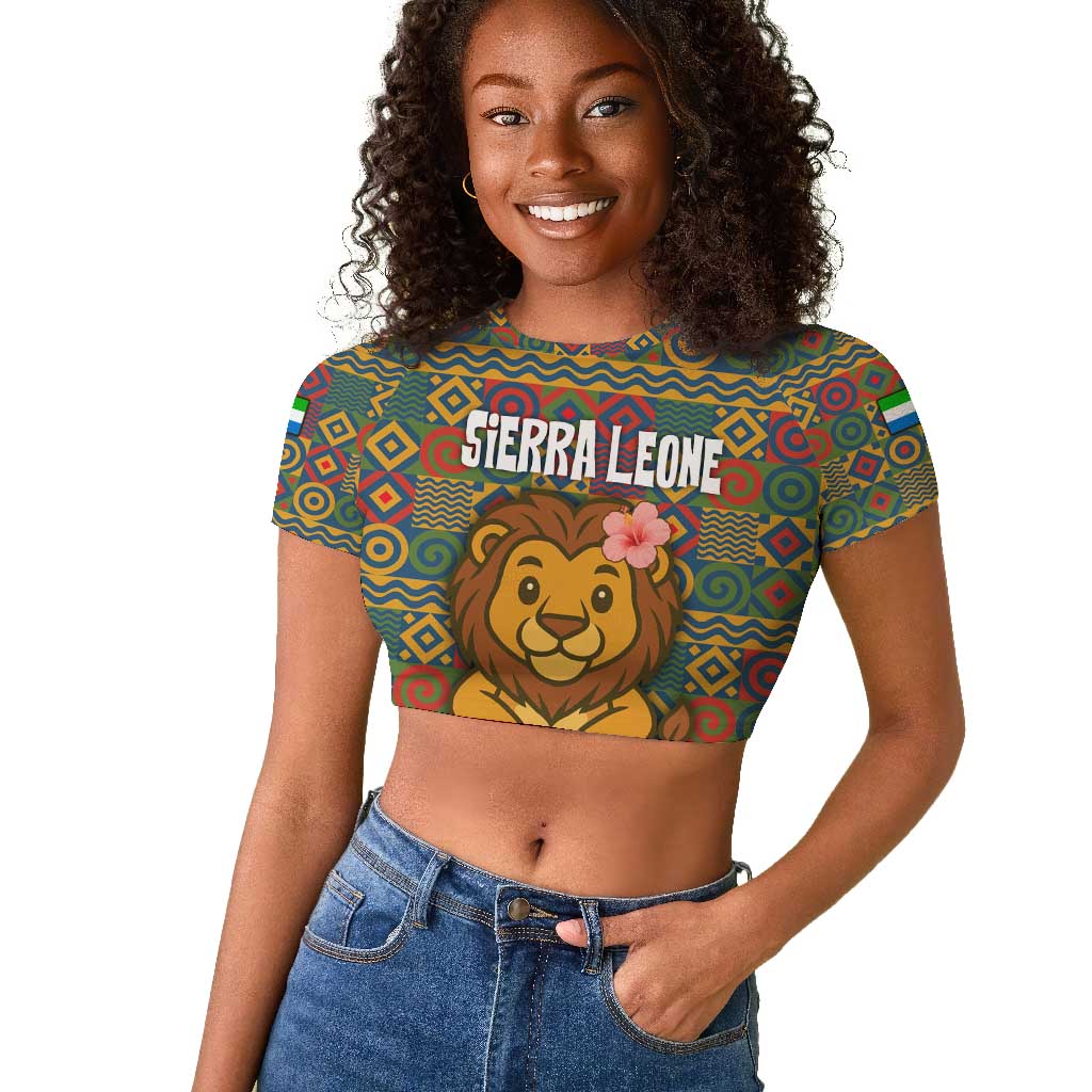 Sierra Leone Raglan Cropped T shirt - Cute Lion Playing Djembe Drum and Tribal Pattern Design