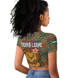 Sierra Leone Raglan Cropped T shirt - Cute Lion Playing Djembe Drum and Tribal Pattern Design