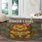 Sierra Leone Round Carpet - Cute Lion Playing Djembe Drum and Tribal Pattern Design