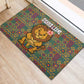 Sierra Leone Rubber Doormat - Cute Lion Playing Djembe Drum and Tribal Pattern Design