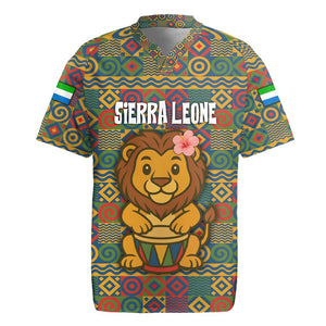Sierra Leone Rugby Jersey - Cute Lion Playing Djembe Drum and Tribal Pattern Design