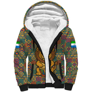 Sierra Leone Sherpa Hoodie - Cute Lion Playing Djembe Drum and Tribal Pattern Design