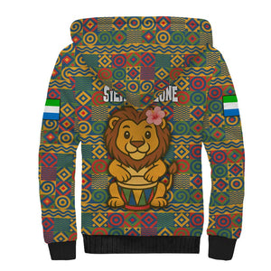Sierra Leone Sherpa Hoodie - Cute Lion Playing Djembe Drum and Tribal Pattern Design