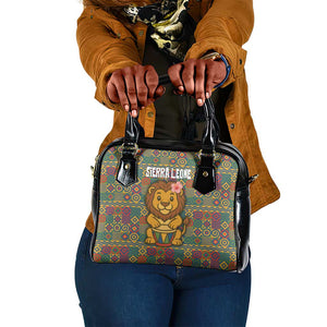 Sierra Leone Shoulder Handbag - Cute Lion Playing Djembe Drum and Tribal Pattern Design