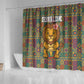 Sierra Leone Shower Curtain - Cute Lion Playing Djembe Drum and Tribal Pattern Design