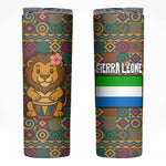 Sierra Leone Skinny Tumbler - Cute Lion Playing Djembe Drum and Tribal Pattern Design