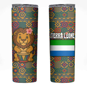 Sierra Leone Skinny Tumbler - Cute Lion Playing Djembe Drum and Tribal Pattern Design