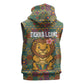 Sierra Leone Sleeveless Hoodie - Cute Lion Playing Djembe Drum and Tribal Pattern Design - African Pride