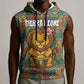 Sierra Leone Sleeveless Hoodie - Cute Lion Playing Djembe Drum and Tribal Pattern Design - African Pride