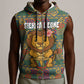 Sierra Leone Sleeveless Zip Hoodie - Cute Lion Playing Djembe Drum and Tribal Pattern Design - African Pride