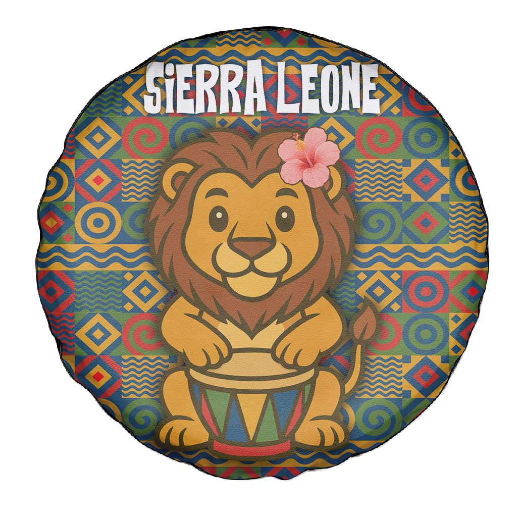 Sierra Leone Spare Tire Cover - Cute Lion Playing Djembe Drum and Tribal Pattern Design