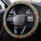 Sierra Leone Steering Wheel Cover - Cute Lion Playing Djembe Drum and Tribal Pattern Design
