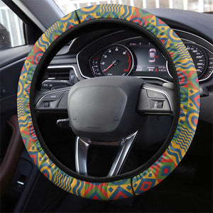 Sierra Leone Steering Wheel Cover - Cute Lion Playing Djembe Drum and Tribal Pattern Design