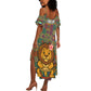 Sierra Leone Summer Maxi Dress - Cute Lion Playing Djembe Drum and Tribal Pattern Design