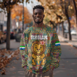 Sierra Leone Sweatshirt - Cute Lion Playing Djembe Drum and Tribal Pattern Design