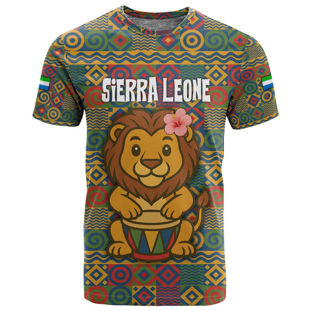 Sierra Leone T shirt - Cute Lion Playing Djembe Drum and Tribal Pattern Design