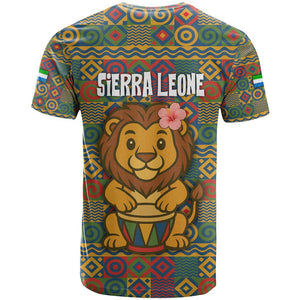 Sierra Leone T shirt - Cute Lion Playing Djembe Drum and Tribal Pattern Design