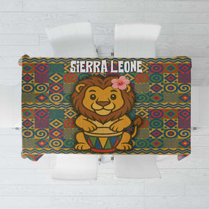 Sierra Leone Tablecloth - Cute Lion Playing Djembe Drum and Tribal Pattern Design