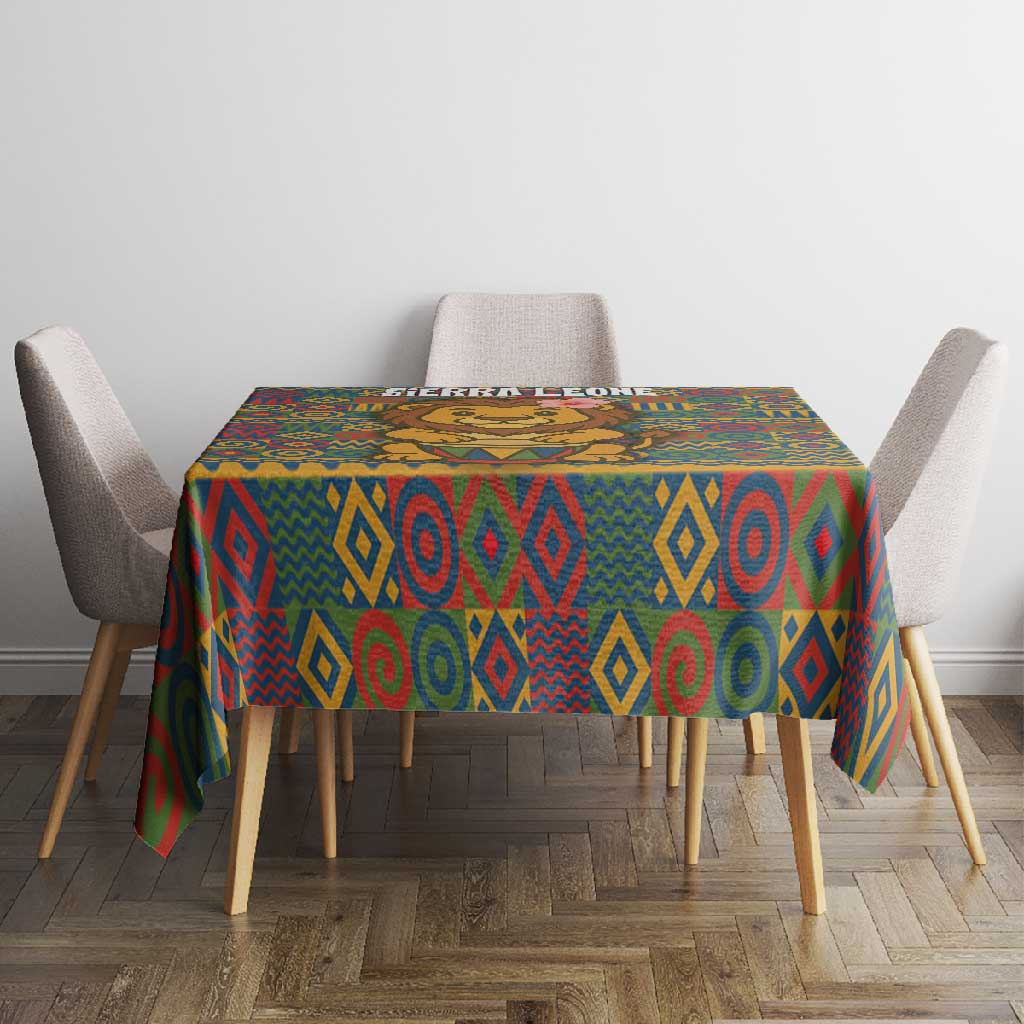 Sierra Leone Tablecloth - Cute Lion Playing Djembe Drum and Tribal Pattern Design