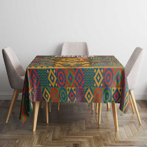Sierra Leone Tablecloth - Cute Lion Playing Djembe Drum and Tribal Pattern Design