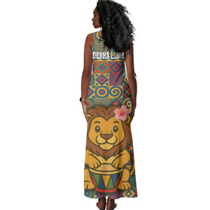 Sierra Leone Tank Maxi Dress - Cute Lion Playing Djembe Drum and Tribal Pattern Design