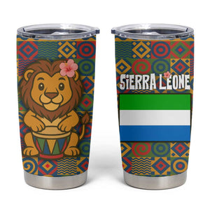 Sierra Leone Tumbler Cup - Cute Lion Playing Djembe Drum and Tribal Pattern Design