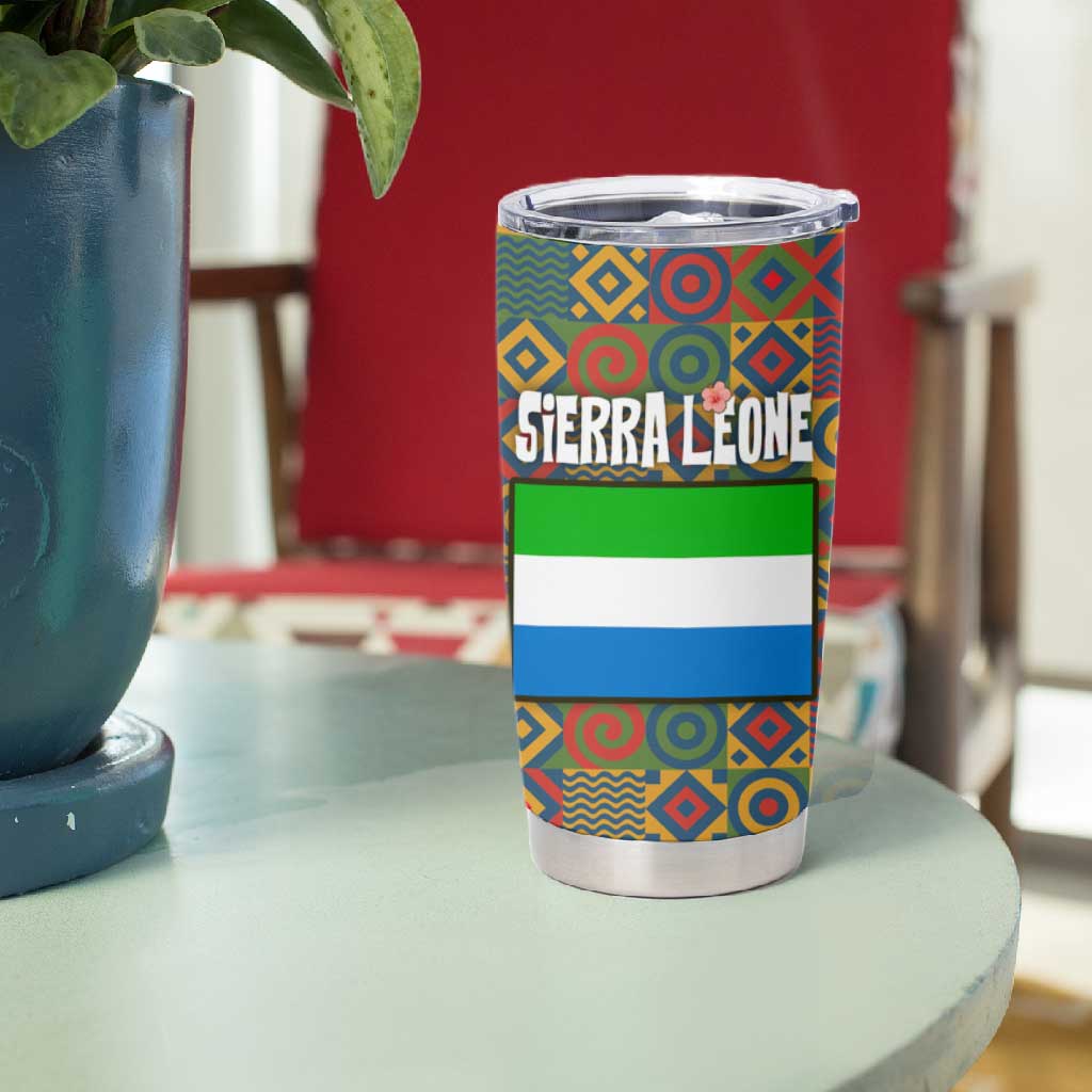 Sierra Leone Tumbler Cup - Cute Lion Playing Djembe Drum and Tribal Pattern Design