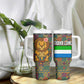Sierra Leone Tumbler With Handle - Cute Lion Playing Djembe Drum and Tribal Pattern Design