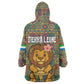 Sierra Leone Wearable Blanket Hoodie - Cute Lion Playing Djembe Drum and Tribal Pattern Design
