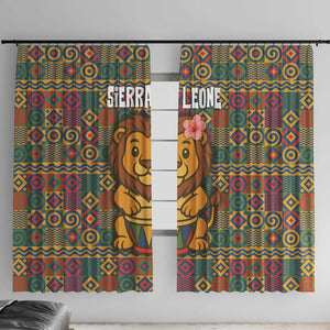 Sierra Leone Window Curtain - Cute Lion Playing Djembe Drum and Tribal Pattern Design