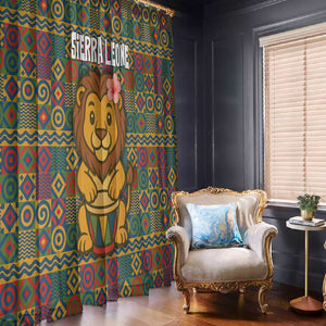 Sierra Leone Window Curtain - Cute Lion Playing Djembe Drum and Tribal Pattern Design
