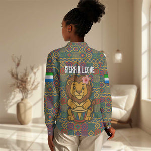 Sierra Leone Women Casual Shirt - Cute Lion Playing Djembe Drum and Tribal Pattern Design