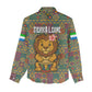 Sierra Leone Women Casual Shirt - Cute Lion Playing Djembe Drum and Tribal Pattern Design