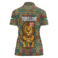Sierra Leone Women Polo Shirt - Cute Lion Playing Djembe Drum and Tribal Pattern Design